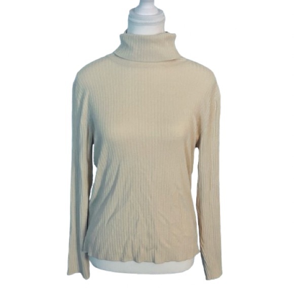 Carlisle Ribbed Ivory Cream Turtleneck Sweater Lightweight Large Designer - Picture 1 of 9